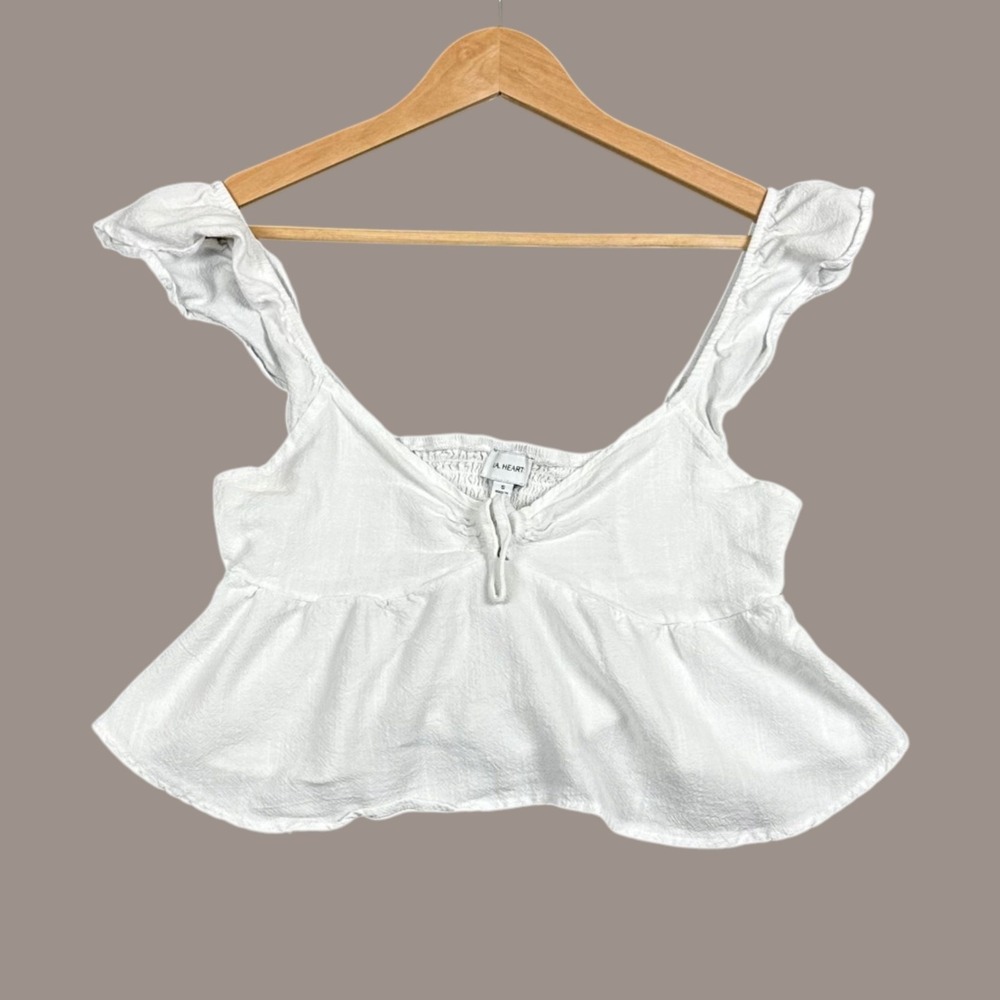 Babydoll Ruffle Linen Crop Tank, L.A. Hearts, Women Small, White